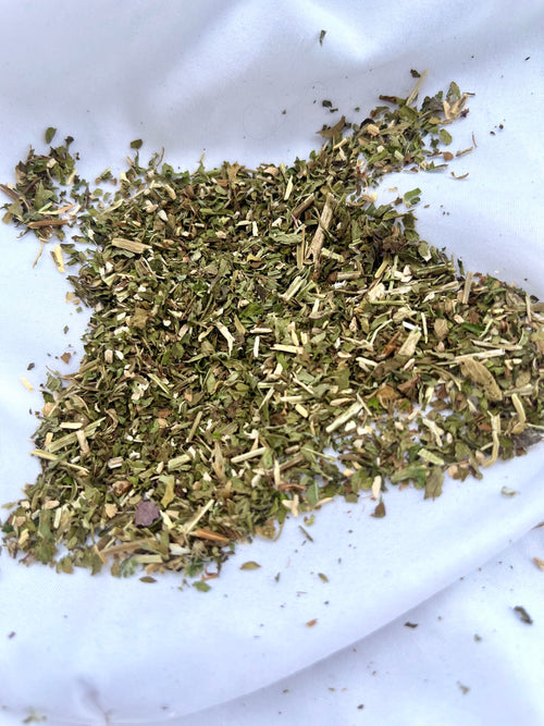 Dry herbs on a white plate